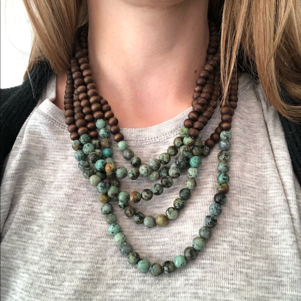 Boho wooden & stone beaded necklace